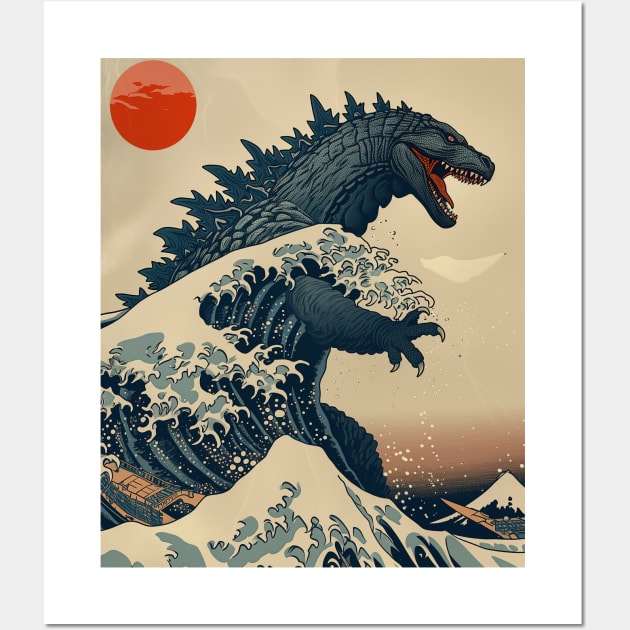 Hokusai meet The great kaiju off kanagawa Wall Art by geekmethat